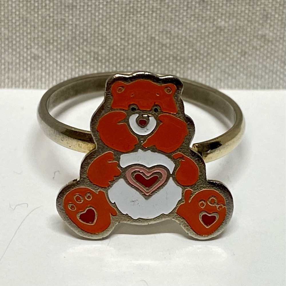 Vintage Care Bears Ring I Love You Bear Gold Adjustable GUC Signed‎ A.G.C. 1983